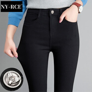 NY-RCE2025打底褲女外穿秋冬新款黑色加絨小腳高腰顯瘦百搭鉛筆黑褲子 單扣款長(cháng)褲(春秋款) L 適合106~115斤