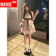 維多利亞的格調(diào)法式初戀白色吊帶連衣裙子女夏季小個(gè)子收腰在逃公主蓬蓬蛋糕短裙 粉色(加內(nèi)里) S