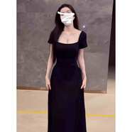 法克倫法式氣質(zhì)感初戀白色吊帶連衣裙女春夏新款今年流行高腰長(zhǎng)裙子 黑色短袖連衣裙【小黑裙/赫本風(fēng)/ XS