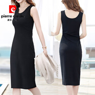 皮爾卡丹（pierre cardin）黑色吊帶背心裙女夏季外穿無袖內搭打底連衣裙中長款一步包臀裙子 黑色圓領 L