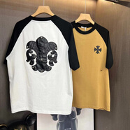 克羅心艦旗潮牌長(zhǎng)袖T恤男夏季歐貨撞色十字架上衣刺繡皮標(biāo)插肩袖店 白色白色 白色白色 M 100-120