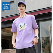 真維斯（Jeanswest）【商場(chǎng)同款】男裝純棉T恤2025夏季新款圓領(lǐng)印花套頭短T男 紫色230A M