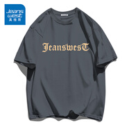 真維斯（Jeanswest）男裝新款美式街頭風寬松純棉短袖T恤學生打底衫KP 深灰色2040 M