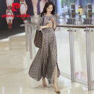 皮爾卡丹（pierre cardin）桑蠶絲連衣裙2025夏季新款寬松遮肚中袖氣質(zhì)過(guò)膝長(cháng)款重磅真絲裙子 灰色 L 建議110-125斤