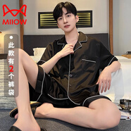 貓人（MiiOW）睡衣男士夏季冰感短袖褲夏天薄款仿真絲男生青年學(xué)生家居服套裝 G723 L (身高170左右體重-130斤)