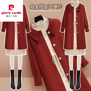 皮爾卡丹針織連衣裙女打底秋冬2025新款收腰配d衣內搭半高領(lǐng)毛衣裙中裙 紅色 M