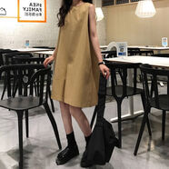姿偉祺潮流顯瘦五分闊腿褲寬松百搭工裝背帶連體褲 卡其色 S 【建議80-100斤】