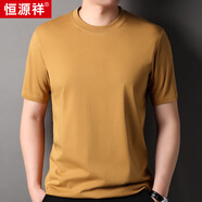 恒源祥短袖t恤男女同款中青年圓領(lǐng)純色柔軟舒適休閑簡(jiǎn)約透氣情侶款棉T 桂黃 L 175/50/110
