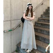 姿偉祺韓系格子波點(diǎn)抽繩連衣裙女2025夏季新款簡(jiǎn)約通勤百搭收腰顯瘦長(zhǎng)裙 格子波點(diǎn)連衣裙 XS