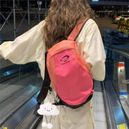 簡(jiǎn)慕簡(jiǎn)慕JIANMU新款書(shū)包女小眾設計菱形拼接休閑百搭雙肩學(xué)生書(shū)包校園 玫紅色+徽章 裸包