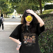 蘇愚100%純棉重磅美式復古短袖t恤男夏季ins設計感小眾體恤寬松上衣潮 A3-35-SUU4熊短袖-黑 S