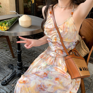 芭芙達(dá)妮法式復(fù)古油畫掛脖吊帶連衣裙女夏季度假風(fēng)氣質(zhì)露背收腰碎花長裙子 碎花掛脖【連衣裙】 M (建議95-108斤)