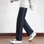 JEEP SPIRIT校服褲男女春秋冬季寬松中小學(xué)生一二條道杠加絨校服褲休閑長(cháng)褲子 一條細杠藏青色【常規款】 M /160