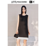 太平鳥(niǎo)女裝連衣裙撞色背心裙短款法式小香風(fēng)無(wú)袖直筒 黑色 M