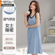 莫代爾夏季新款冰絲睡衣睡裙女無(wú)領(lǐng)吊帶可愛(ài)仿絲性感韓版抹胸款家居服 Y20132一體胸墊冰藍 M 16080-100斤