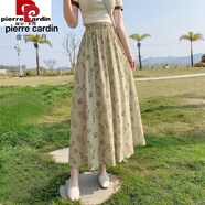 皮爾卡丹（pierre cardin）碎花裙子半身裙女夏2025新款遮跨大擺氣質(zhì)a字裙高腰垂感雪紡長(cháng)裙 淡綠 【牛仔/百褶/短裙/白色/馬 S 建議80-90斤
