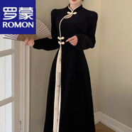 羅蒙（ROMON）改良旗袍女2024秋冬新中式東方水墨復(fù)古國(guó)風(fēng)氣質(zhì)提花收腰連衣裙女 DMJ1203沒(méi)吊墜 5XL (建議180-200斤)