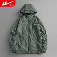 回力皮膚衣輕薄外套男夏季時(shí)尚寬松連帽休閑透氣長(cháng)袖輕薄夾克 LG-諾塔斯-F1909-軍綠 L （建議100-120斤）