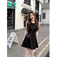 綠夕（REAXUR）綠夕小紅書推薦REAX法式連衣裙小個(gè)子裙子夏天女裝2025年新款 黑色 S