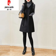 皮爾卡丹（pierre cardin）輕奢高端毛呢背心裙女秋冬中長款2025新款高端時(shí)尚V領(lǐng)氣質(zhì)呢子馬 黑色 XL 120-135斤