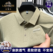 老爺車高檔棉短袖體恤夏季新款休閑商務(wù)寬松百搭高級感純色翻領(lǐng)半袖上衣 翻領(lǐng)棉質(zhì)丨軍綠 2XL 建議160-175斤
