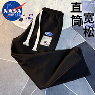 NASA MARVEL休閑褲男春秋褲子華夫格直筒闊腿寬松垂感運(yùn)動(dòng)長(zhǎng)褲 黑色 5XL