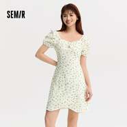森馬（Semir）【連衣裙合輯】夏天女法式慵懶風(fēng)裙子復(fù)古學(xué)院風(fēng)針織裙雪紡碎花裙 E款田園風(fēng)碎花裙-綠色調(diào)00344 L