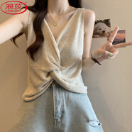 浪莎（LangSha）舒適百搭大碼背心女裝夏新款V領(lǐng)露背針織衫吊帶背心內搭外穿無(wú)袖 杏色 L 【建議100-120斤】