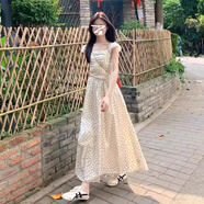 妙奕嘉白色連衣裙女波點2025新款裙子度假夏季女裝純欲長裙高級感沙灘裙 法式小飛袖波點連衣裙 M 【建議100斤內】