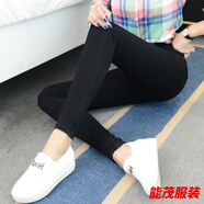 萱眸高腰牛仔褲鉛筆褲女夏秋薄款韓版大碼寬松顯瘦彈力直筒長褲 純黑色九分 28