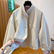 HUALIN FASHION韓國立領(lǐng)夾克牛仔外套女春秋寬松 米白色 S 建議體重90-105斤