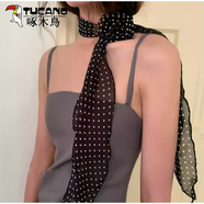 啄木鳥（TUCANO）難哄章若楠同款腰果絲巾女2025新款方巾飄帶系脖感絲帶獨(dú)特時(shí)尚潮 黑色波點(diǎn)絲巾(玫瑰花可拆卸)