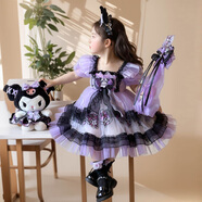 迪士尼洛麗塔公主裙女童春夏連衣裙庫洛米cos兒童服裝寶寶演出禮服裙子 紫色+發(fā)箍+魔法棒+雙肩包 140 cm