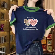 歐妤純棉短袖t恤女夏季新款時(shí)尚百搭寬松顯瘦大碼女裝遮肚上衣體恤衫 綠領(lǐng)透明愛(ài)心 3XL 建議135-150斤