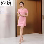仰逸美容師工作服女夏季短袖透氣spa按摩美容院?jiǎn)T工制服養(yǎng)生館職業(yè)裝 粉色短袖連衣裙 021微彈力 M 95-105斤