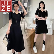 JEZE2025夏季新款大碼女裝polo領(lǐng)小眾設(shè)計感撞色收腰胖妹妹顯瘦連衣裙 1279【z短款】連衣裙 L 建議【100-115斤】