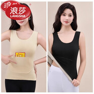浪莎（LangSha）德絨保暖背心女無(wú)痕暖腹發(fā)熱加口袋雙兜防寒護(hù)腰打底吊帶上衣保暖 膚色+黑色 2XL (130-150斤)