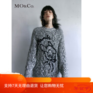 MO&Co.毛衣秋冬刺繡簡(jiǎn)筆小鹿圖案黑白花色漏針設計綿羊毛精紡moco L/170