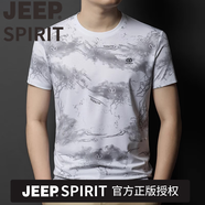JEEP SPIRIT高檔重磅真絲桑蠶絲短袖t恤男士圓領(lǐng)高端中青年薄款涼感半袖體恤T 吉普品牌D8013白色-桑蠶絲 XL 175