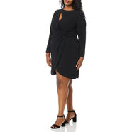 Dress the Population 女士加大碼V領(lǐng)長(cháng)袖針織連衣裙 派對修身款 膝長(cháng)裙 黑色//白色 3X