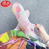 浪莎（LangSha）夏季女打底褲外穿薄款彩色彈力小腳褲異域網紗字母涂鴉褲長褲 泡沫幻影 超美 均碼 網紗80-145斤彈力很大