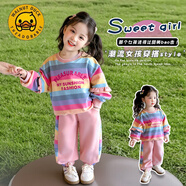 G. DUCKKIDS小黃鴨女童連衣裙春秋2025新款寶寶公主裙子春裝彩虹條紋春季兒童 小黃鴨彩條粉色 90 cm
