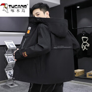 啄木鳥（TUCANO）棉服男冬季潮流秋冬款寬松連帽外套男棉衣羽休閑絨服棉襖防風男裝 118黑色夾克款 XL 180 （約120-130斤可穿)
