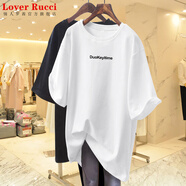 LOVER RUCCI夏季歐貨大版純棉寬松短袖t恤女中長(cháng)款遮屁股下半身失蹤上衣體恤 白色-duokeyitime M