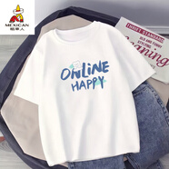 稻草人（MEXICAN）短袖t恤男士港風(fēng)潮牌ins韓版寬松五分袖上衣服休閑百搭情侶裝體恤 (ONLINE熊)白 L 適合100-120斤穿