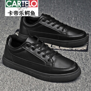 卡帝樂鱷魚（CARTELO）男鞋2025新款春季全黑色運動休閑板鞋透氣帆布面包上班工作勞保鞋 黑色【百搭款】 42 標(biāo)準(zhǔn)運動鞋碼
