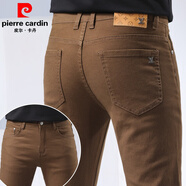 皮爾卡丹（pierre cardin）黃色針織牛仔褲男2025新款純色修身小腳彈力長(cháng)褲子青春時(shí)尚休閑潮 咖啡 34 腰圍2尺7