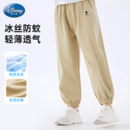 迪士尼兒童褲子夏2025冰絲透氣戶(hù)外運動(dòng)褲男童防蚊褲PBZPL3072 卡其140