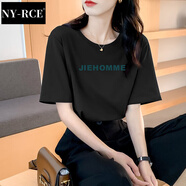 NY-RCE2025夏季短袖T恤女寬松體恤圓領(lǐng)內搭半袖春裝上衣新款 黑色印花295 M