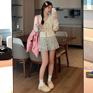 XCFREHT雪紡碎花短裙女春秋夏季2025新款小個(gè)子蛋糕裙高腰顯瘦a字半身裙 白色 S  80-95斤